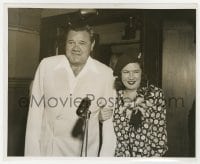 9h154 BABE RUTH 8.25x10 still 1940s baseball's legendary Bambino with his wife by microphone!