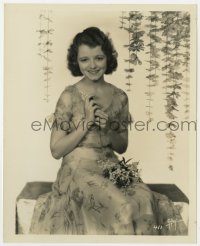 9h528 JANET GAYNOR deluxe 8x10 still 1930s pretty seated portrait with flowers & vines by Autrey!