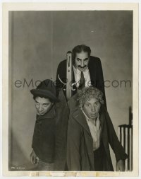 9h717 NIGHT AT THE OPERA candid 8x10.25 still 1935 Groucho, Chico & Harpo hanging on coat rack!