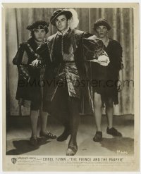9h765 PRINCE & THE PAUPER 8x10 still 1937 Errol Flynn c/u with sword protecting the Mauch Twins!