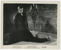 9h782 RAVEN 8.25x10 still R1949 disfigured Boris Karloff looks at Bela Lugosi bound to table!