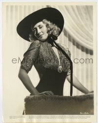 9h540 JOAN BLONDELL 8x10.25 still 1930s in black velvet dinner gown & lace bodice with wide hat!
