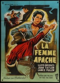 9j777 APACHE WOMAN French 1p 1957 different art of sexy Joan Taylor in knife fight by Jean Mascii!