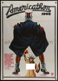 9j271 AMERICATHON Italian 1p 1980 different art of Uncle Sam flashing & nude Statue of Liberty!