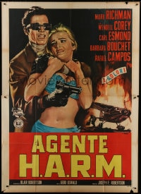 9j490 AGENT FOR H.A.R.M. Italian 2p 1966 Casaro art of guy w/ gun holding Barbara Bouchet hostage!
