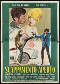 9j496 BACKFIRE Italian 2p 1964 great Ercole Brini art of Jean Seberg & Jean-Paul Belmondo!