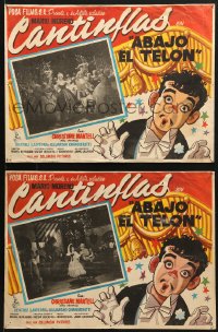9j610 ABAJO EL TELON 5 Mexican LCs 1955 Cantinflas, pretty Christiane Martel, great border art!