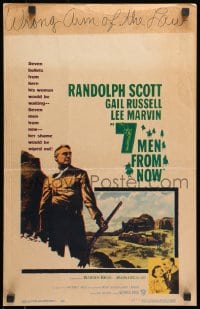 9j006 7 MEN FROM NOW WC 1956 Budd Boetticher, great art of cowboy Randolph Scott with rifle!