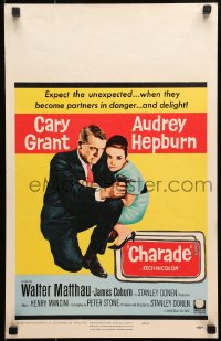 9j057 CHARADE WC 1963 tough Cary Grant & sexy Audrey Hepburn become partners in danger!