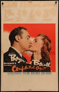 9j064 CONFIDENTIAL AGENT WC 1945 c/u of Charles Boyer about to kiss Lauren 'The Look' Bacall!