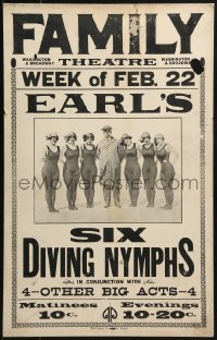 9j087 EARL'S SIX DIVING NYMPHS WC 1917 great image of female swimming act & their promoter!