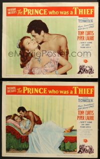 9k934 PRINCE WHO WAS A THIEF 2 LCs 1951 Tony Curtis, sexy Piper Laurie, Arabian Nights!