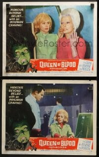 9k935 QUEEN OF BLOOD 2 LCs 1966 AIP, alien queen Florence Marly and cast with classic border art!