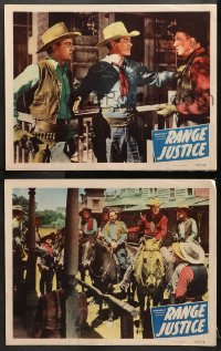 9k938 RANGE JUSTICE 2 LCs 1949 great images of Johnny Mack Brown & Max Terhune in cowboy western!