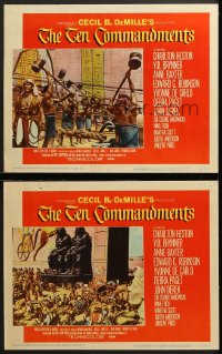 9k973 TEN COMMANDMENTS 2 LCs 1956 Cecil B. DeMille classic starring Charlton Heston, great scenes!