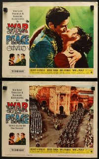 9k993 WAR & PEACE 2 LCs R1963 Audrey Hepburn kissing Vittorio Gassman, Leo Tolstoy epic!