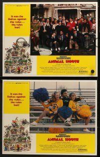 9k672 ANIMAL HOUSE 4 LCs 1978 John Belushi, Landis classic, w/ top cast portrait by frat house!