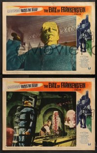 9k574 EVIL OF FRANKENSTEIN 6 LCs 1964 Peter Cushing, Hammer, some wonderful monster images!
