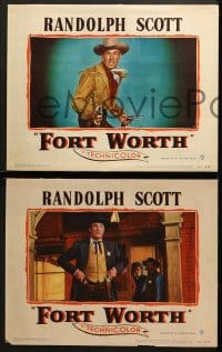 9k174 FORT WORTH 8 LCs 1951 Randolph Scott in Texas, the Lone Star State was split wide open!