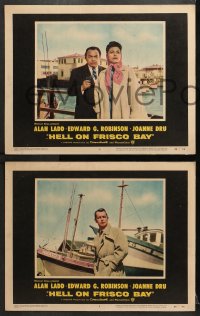 9k765 HELL ON FRISCO BAY 3 LCs 1956 Alan Ladd, Edward G. Robinson & Joanne Dru!