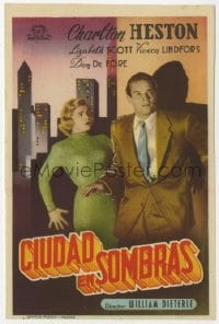 9m145 DARK CITY Spanish herald 1954 gambler Charlton Heston's first role, sexy Lizabeth Scott