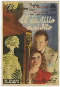 9m198 GHOST BREAKERS Spanish herald 1942 different image of Bob Hope, Paulette Goddard & skeleton!