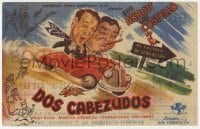 9m223 HERE COME THE CO-EDS Spanish herald 1945 wacky art of Bud Abbott & Lou Costello in car!