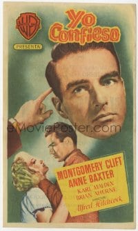 9m239 I CONFESS Spanish herald 1954 Alfred Hitchcock, Montgomery Clift grabbing Anne Baxter!