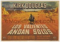 9m287 LONELY ARE THE BRAVE Spanish herald 1962 cool art of Kirk Douglas on horse in the desert!
