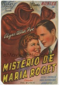 9m332 MYSTERY OF MARIE ROGET Spanish herald 1946 Edgar Allan Poe, Maria Montez, cool ghost artwork!