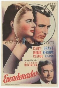 9m347 NOTORIOUS Spanish herald 1948 Cary Grant, Ingrid Bergman, Rains, Hitchcock, cool key design!