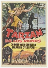 9m459 TARZAN THE APE MAN Spanish herald R1968 art of Johnny Weismuller & Maureen O'Sullivan!