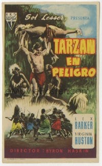 9m465 TARZAN'S PERIL Spanish herald 1954 great different art of Lex Barker fighting natives!