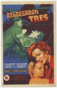 9m480 THREE CAME HOME Spanish herald 1950 art of Claudette Colbert manhandled & with her child!
