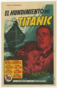 9m484 TITANIC Spanish herald 1953 Soligo art of Clifton Webb, Barbara Stanwyck & legendary ship!