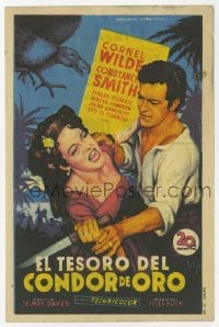 9m491 TREASURE OF THE GOLDEN CONDOR Spanish herald 1953 Soligo art of Cornel Wilde & girl w/ knife!
