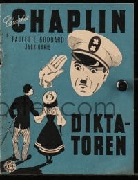 9m879 GREAT DICTATOR 8pg Danish program 1947 Charlie Chaplin directs and stars, great different art!