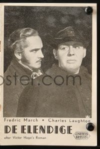 9m918 LES MISERABLES Danish program 1936 Fredric March, Charles Laughton, Victor Hugo, different!