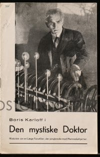9m928 MAN WHO LIVED AGAIN Danish program 1937 different images of mad scientist Boris Karloff!