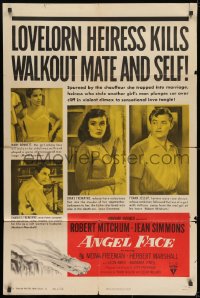 9p072 ANGEL FACE style A 1sh 1953 Robert Mitchum, Jean Simmons, Otto Preminger, Howard Hughes!