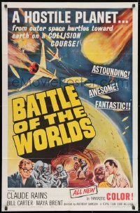 9p096 BATTLE OF THE WORLDS 1sh 1963 cool sci-fi, flying saucers from a hostile enemy planet!