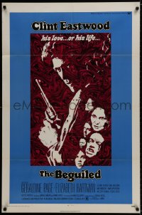 9p101 BEGUILED 1sh 1971 cool psychedelic art of Clint Eastwood & Geraldine Page, Don Siegel
