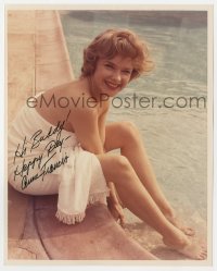 9r667 ANNE FRANCIS signed color 8x10 REPRO still 1980s sexy close up wearing only a towel by pool!