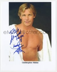 9r597 CHRISTOPHER ATKINS signed color 8x10 publicity still 2000s waist-high taking off his shirt!