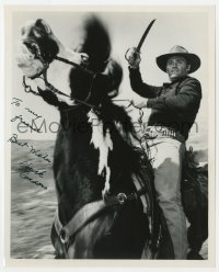 9r818 CHUCK CONNORS signed 8x10 REPRO still 1980s great close up on horse from TV's Branded!