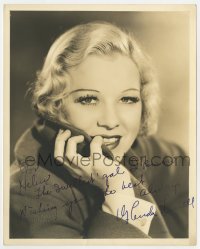 9r373 GLENDA FARRELL signed deluxe 8x10 still 1930s portrait holding coat to her face by Fryer!