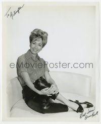 9r887 JANE POWELL signed 8.25x10.25 REPRO still 1980s great seated smiling portrait holding one leg!
