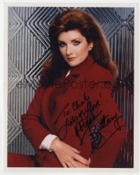 9r740 MORGAN BRITTANY signed color 8x10 REPRO still 1980s great portrait of the Dallas actress!