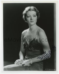 9r939 MYRNA LOY signed 8x10 REPRO still 1980s sexy seated portrait over black background!
