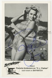 9r620 PAMELA ANDERSON signed 5.5x8.5 publicity still 1990s sexy Baywatch portrait in swimsuit!